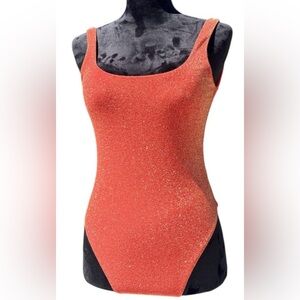 ❤️‍🔥SHOWGIRL Orange/Red Sparkle One-Piece Swim/Bodysuit Size M Aerie❤️‍🔥